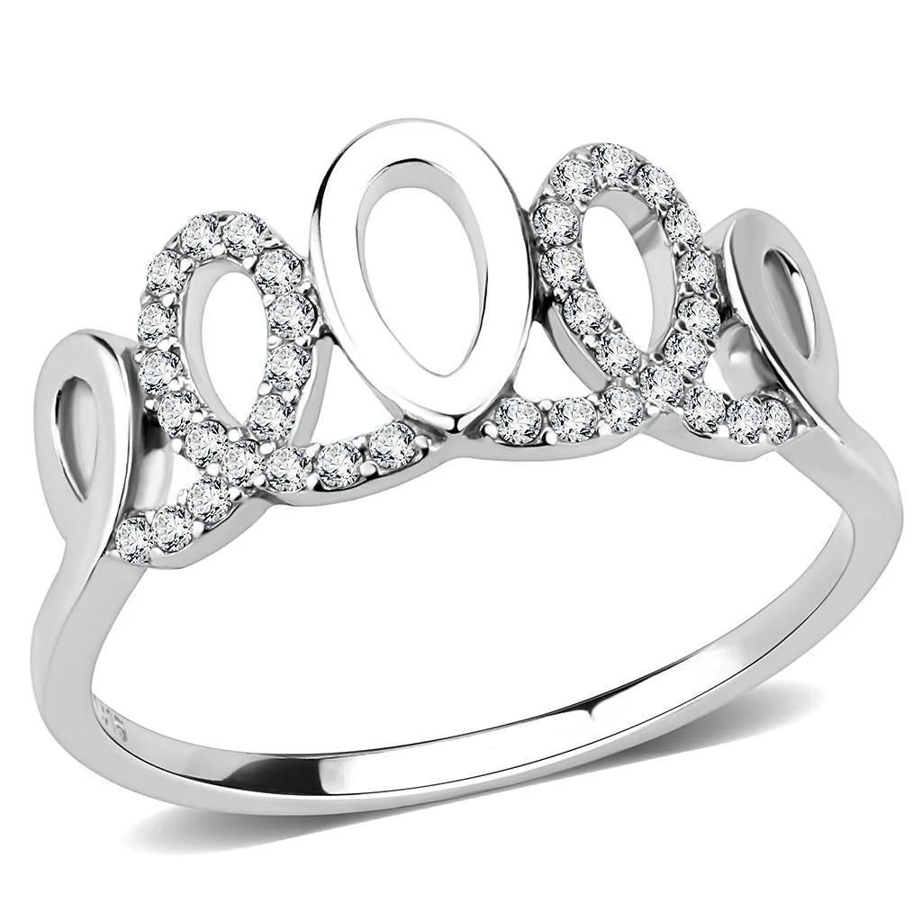 DA258 - High polished (no plating) Stainless Steel Ring with AAA Grade CZ in Clear - Image 2