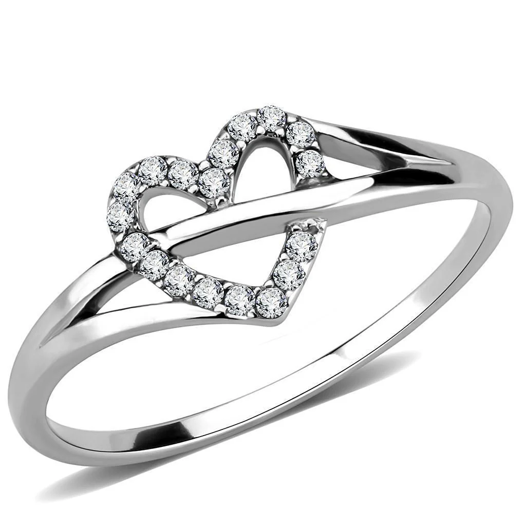 DA259 - High polished (no plating) Stainless Steel Ring with AAA Grade CZ in Clear - Image 4