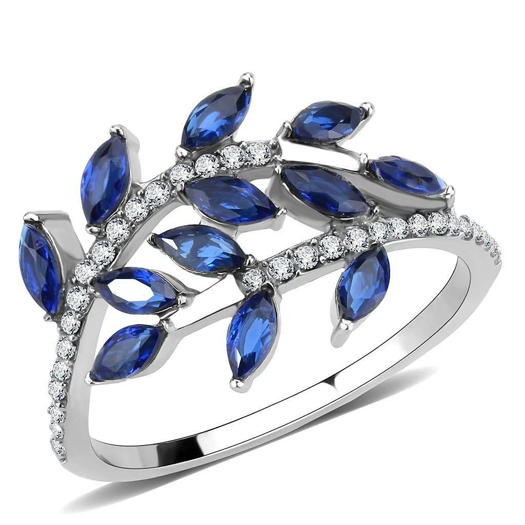 DA274 - High polished (no plating) Stainless Steel Ring with Synthetic Spinel in London Blue - Image 5