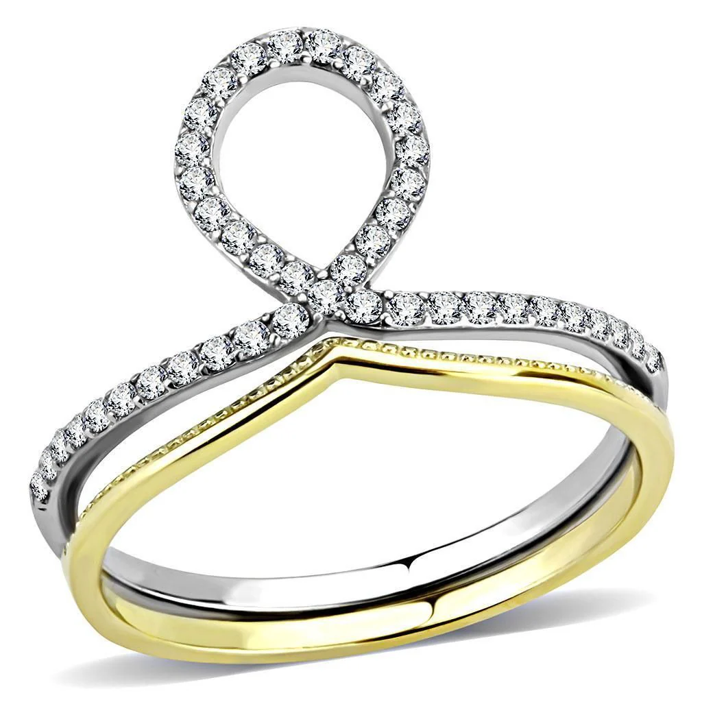 DA278 - Two-Tone IP Gold (Ion Plating) Stainless Steel Ring with AAA Grade CZ in Clear - Image 3