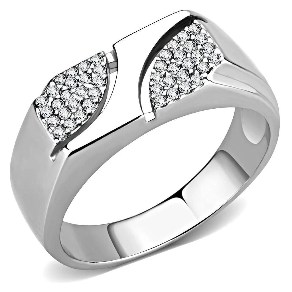 DA280 - High polished (no plating) Stainless Steel Ring with AAA Grade CZ in Clear - Image 3