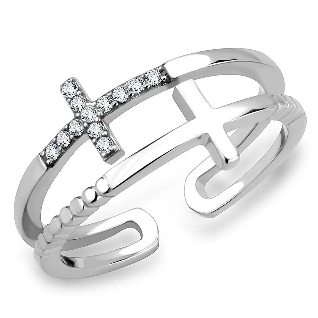 DA319 - No Plating Stainless Steel Ring with AAA Grade CZ in Clear - Image 2