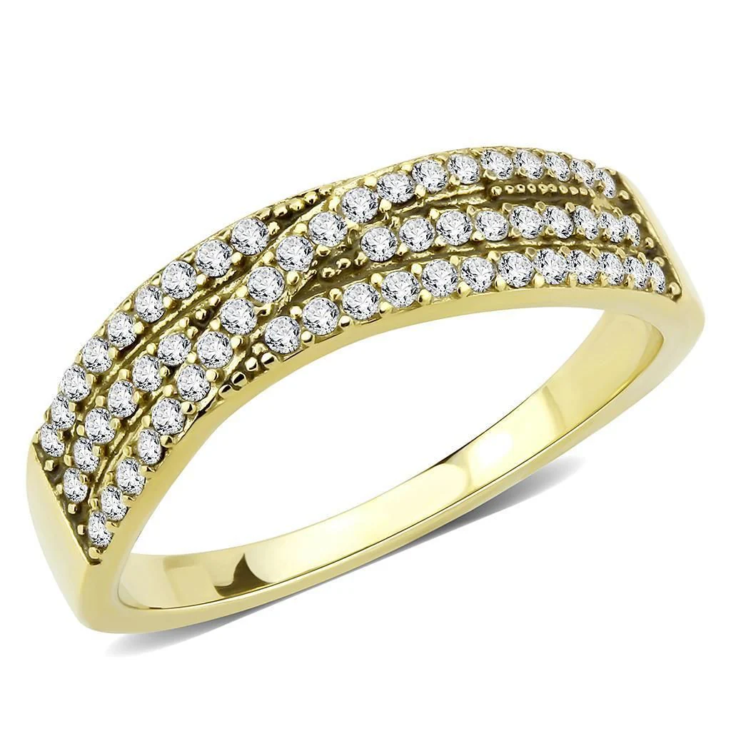 DA321 - IP Gold(Ion Plating) Stainless Steel Ring with AAA Grade CZ in Clear - Image 6