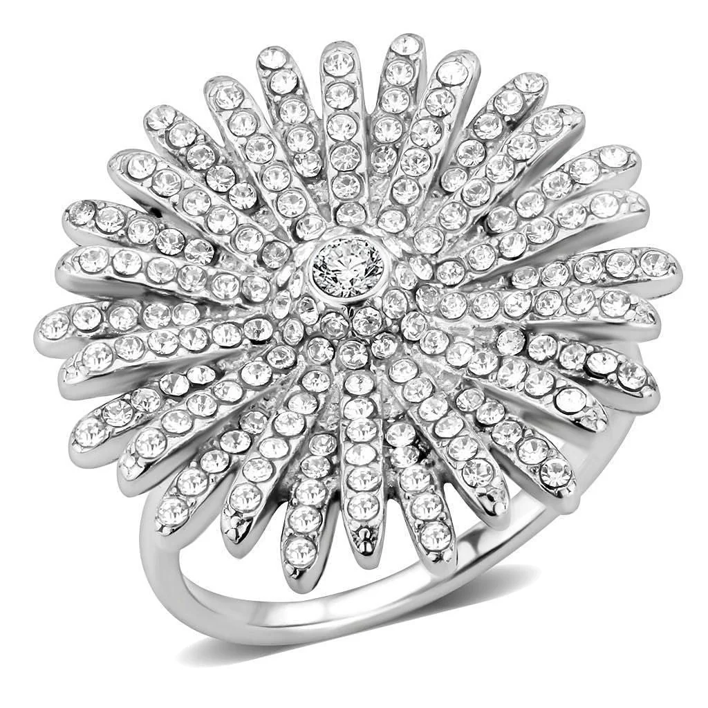 DA364 - High polished (no plating) Stainless Steel Ring with AAA Grade CZ in Clear - Image 2