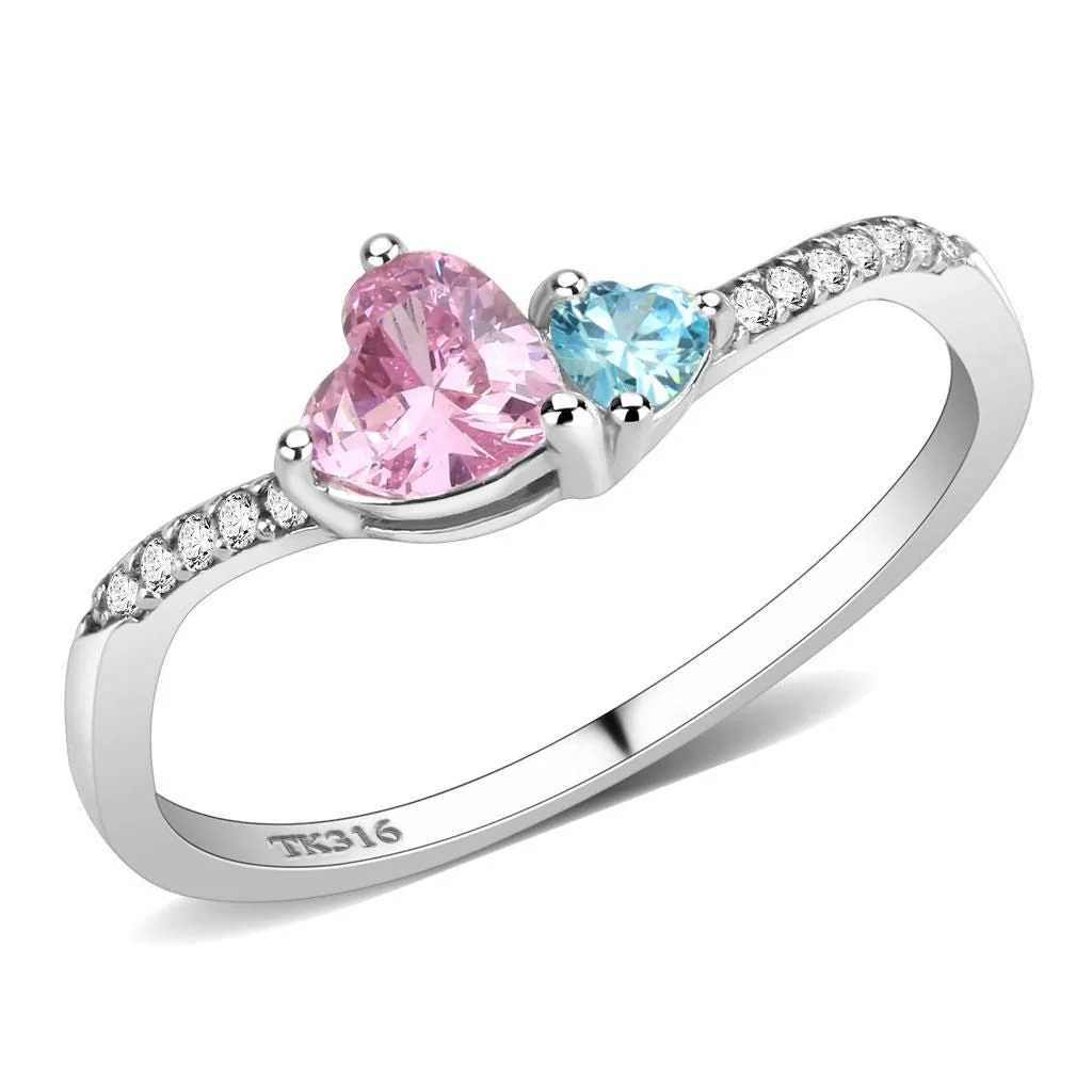 DA384Q - High polished (no plating) Stainless Steel Ring with AAA Grade CZ in Multi Color - Image 2