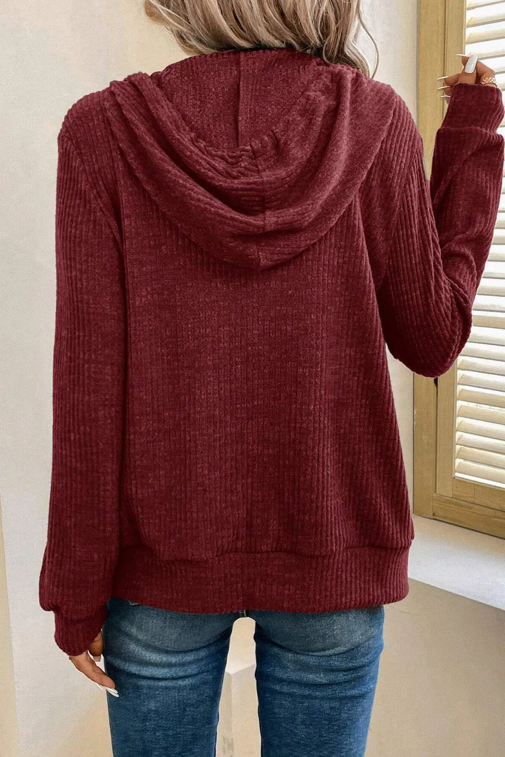 Drawstring Zip Up Long Sleeve Hooded Jacket - Image 8