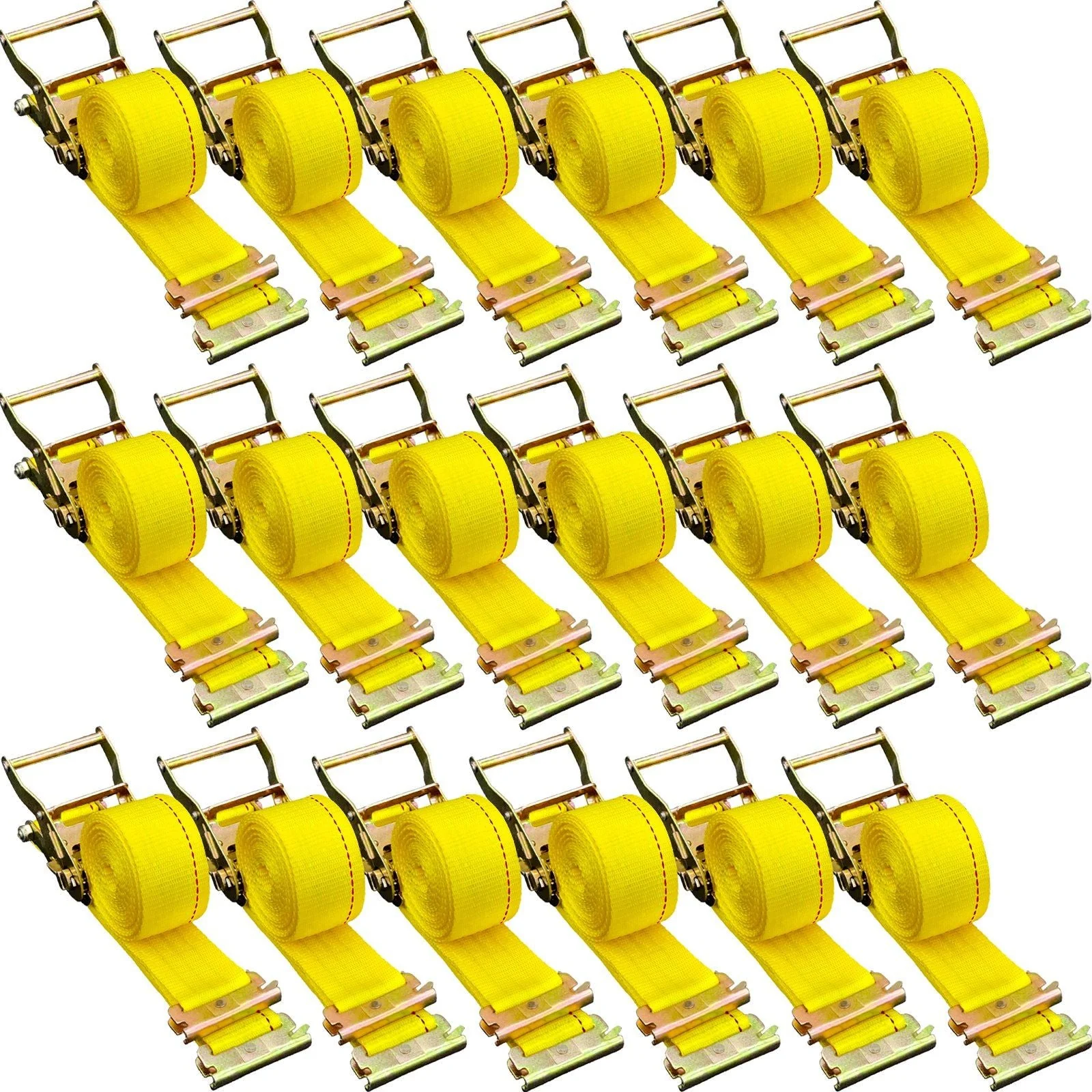 E Track Ratchet Strap, 18PCS 2" x 15' E-Track Straps 4400 LBS Breaking Strength, with Polyester Webbing & Spring Fitting & Ratchets, Durable Tie-Downs for Motorcycles, Tire, Trailer Loads