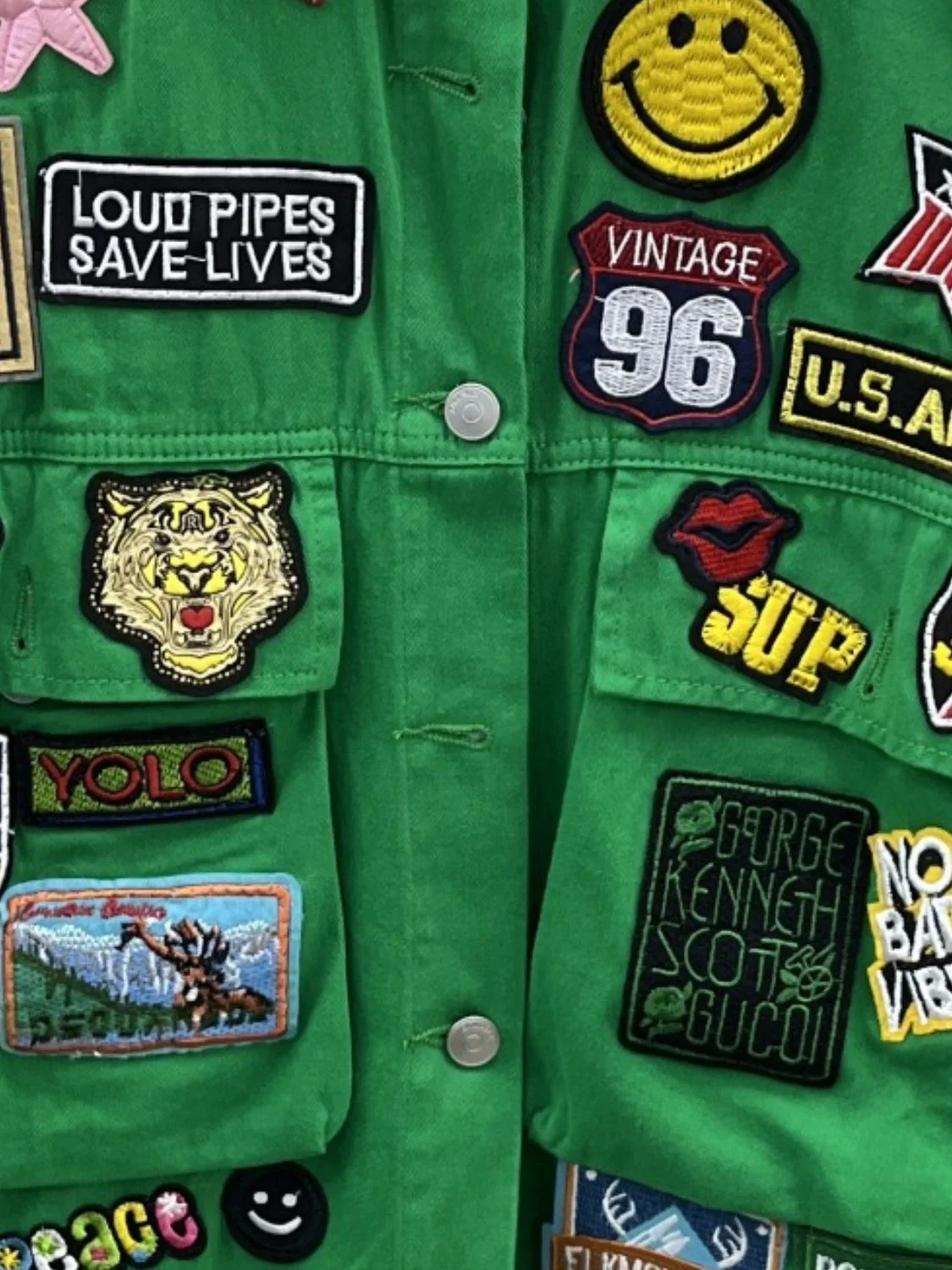 Embroidered Patch Button Up Long Sleeve Denim Jacket - Image 8