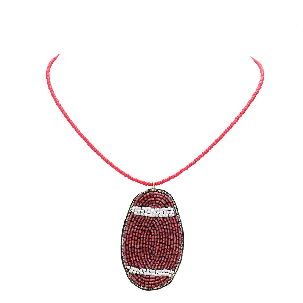 Felt Back Beaded Football Pendant Necklace by Madeline Love