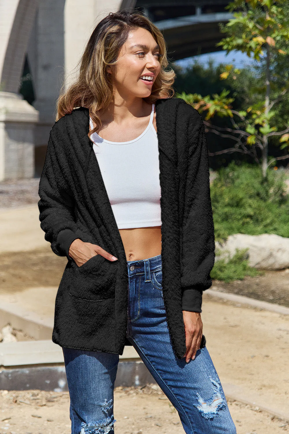 Full Size Teddy Hooded Jacket with Pockets - Image 2
