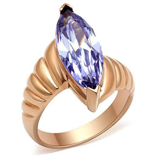 GL139 - IP Rose Gold(Ion Plating) Brass Ring with AAA Grade CZ in Light Amethyst - Image 5
