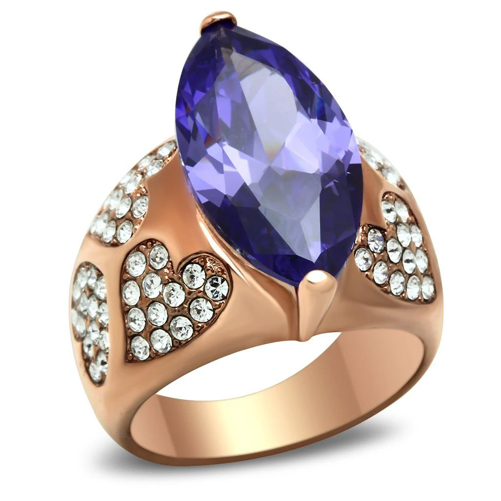 GL241 - IP Rose Gold(Ion Plating) Brass Ring with AAA Grade CZ in Tanzanite - Image 5