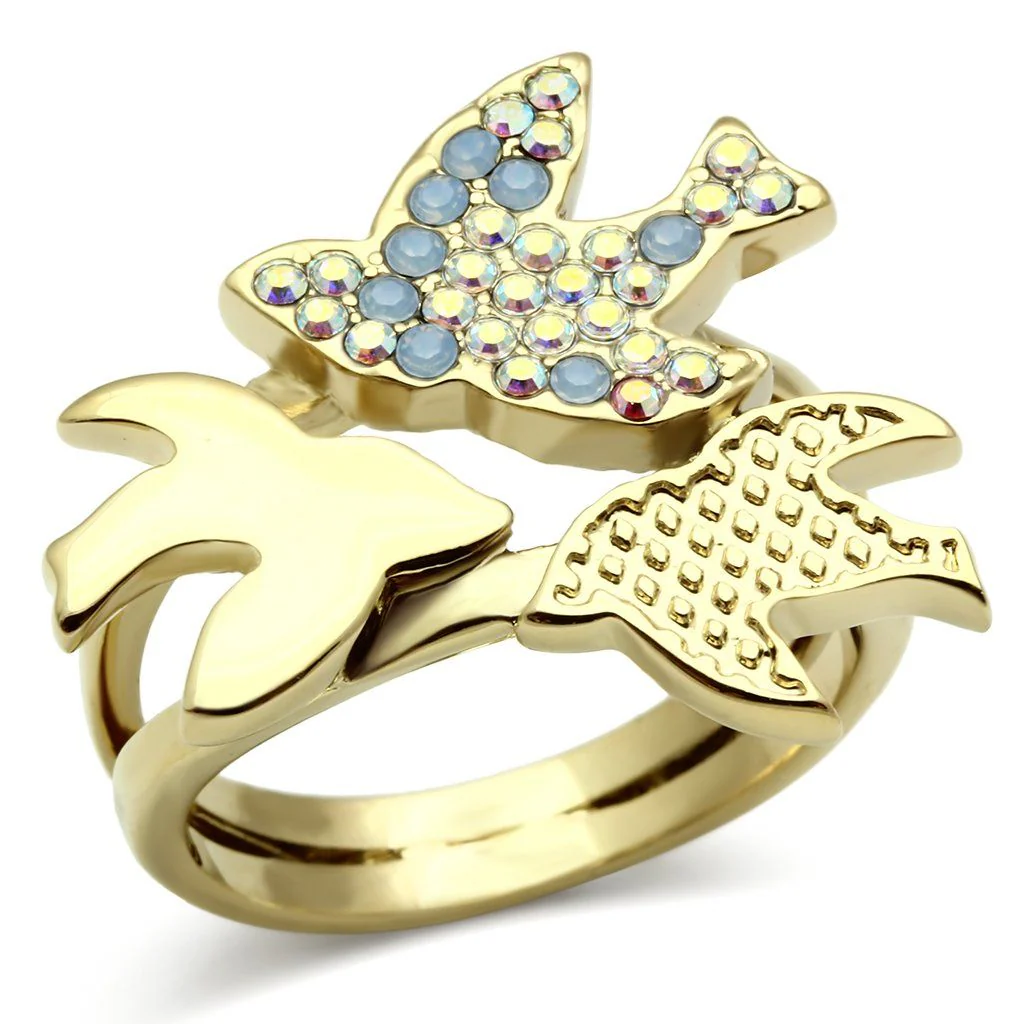 GL277 - IP Gold(Ion Plating) Brass Ring with Top Grade Crystal in Multi Color - Image 6