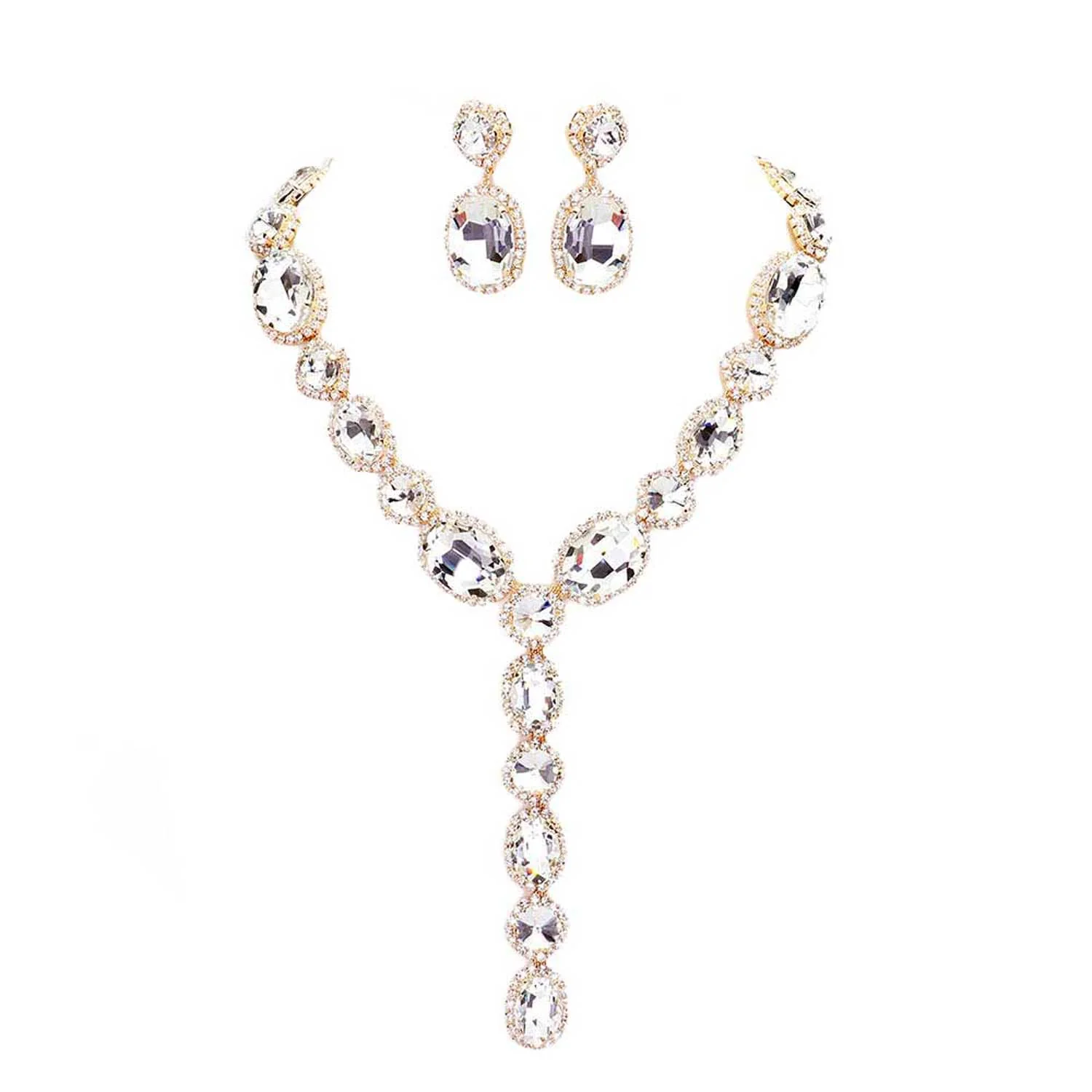 Glass Crystal Rhinestone Y Evening Necklace by Madeline Love