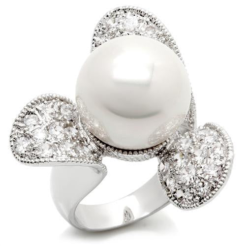 LO896 - Rhodium Brass Ring with AAA Grade CZ in Clear - Image 4