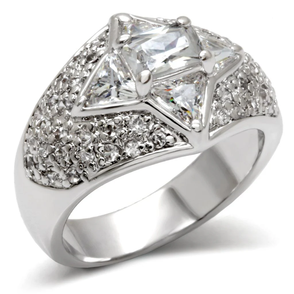 LOA477 - High-Polished 925 Sterling Silver Ring with AAA Grade CZ in Clear - Image 2