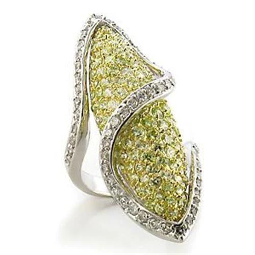 LOA579 - Gold+Rhodium Brass Ring with AAA Grade CZ in Apple Green color - Image 3