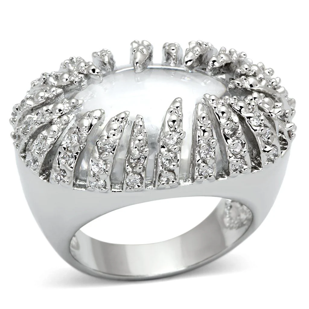 LOA858 - Rhodium Brass Ring with AAA Grade CZ in Clear - Image 4