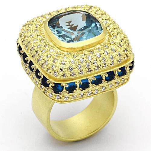 LOA860 - Matte Gold Brass Ring with Synthetic Spinel in London Blue - Image 3