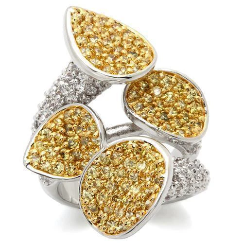 LOA937 - Gold+Rhodium Brass Ring with AAA Grade CZ in Topaz - Image 4
