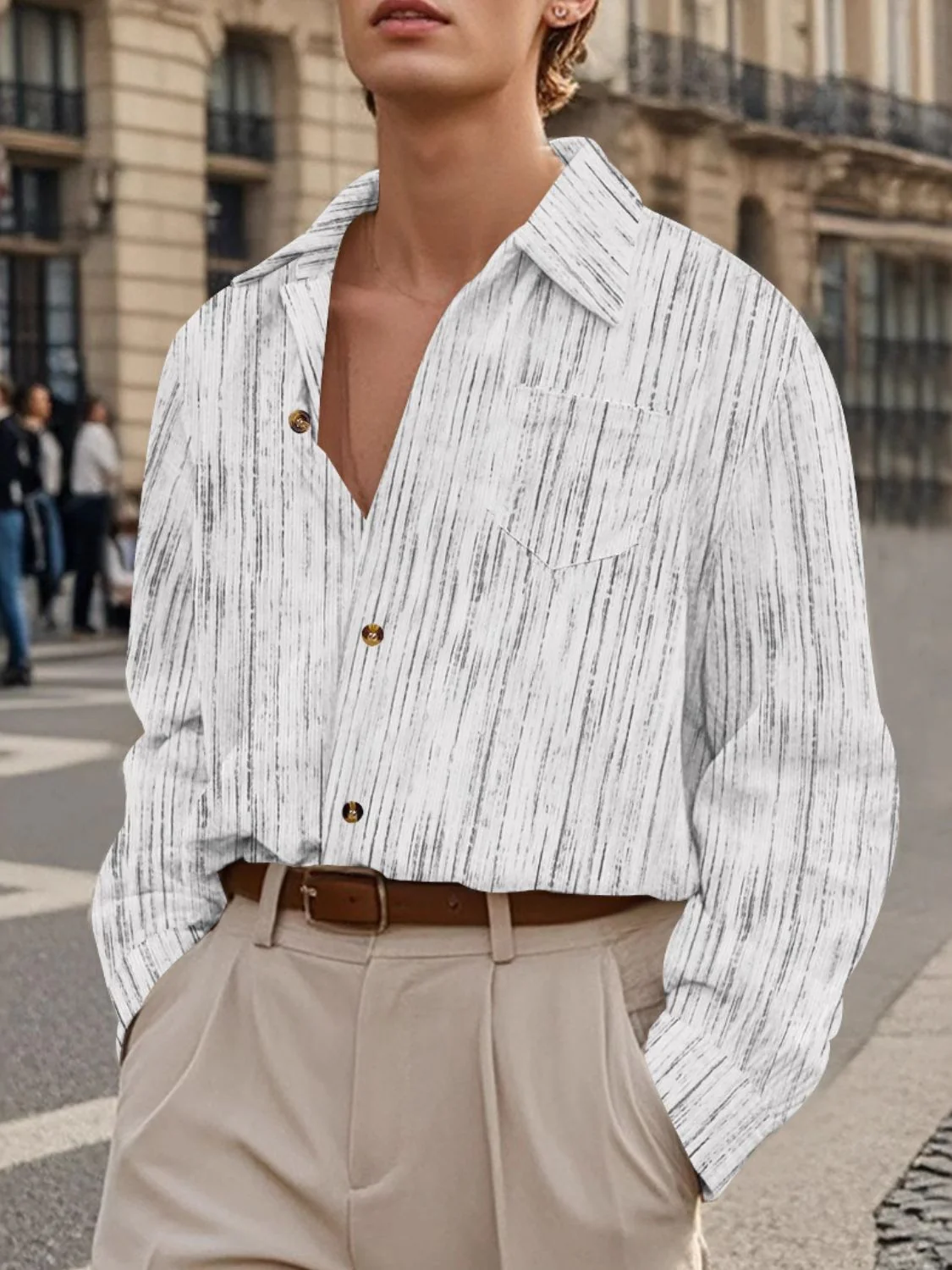 Men's Full Size Button Down Long Sleeve Striped Shirt Plus Size - Image 4