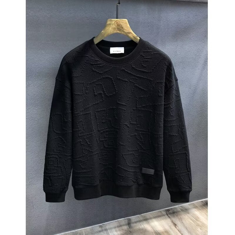 Men's  Plus Size Textured Round Neck Long Sleeve Sweatshirt - Image 9