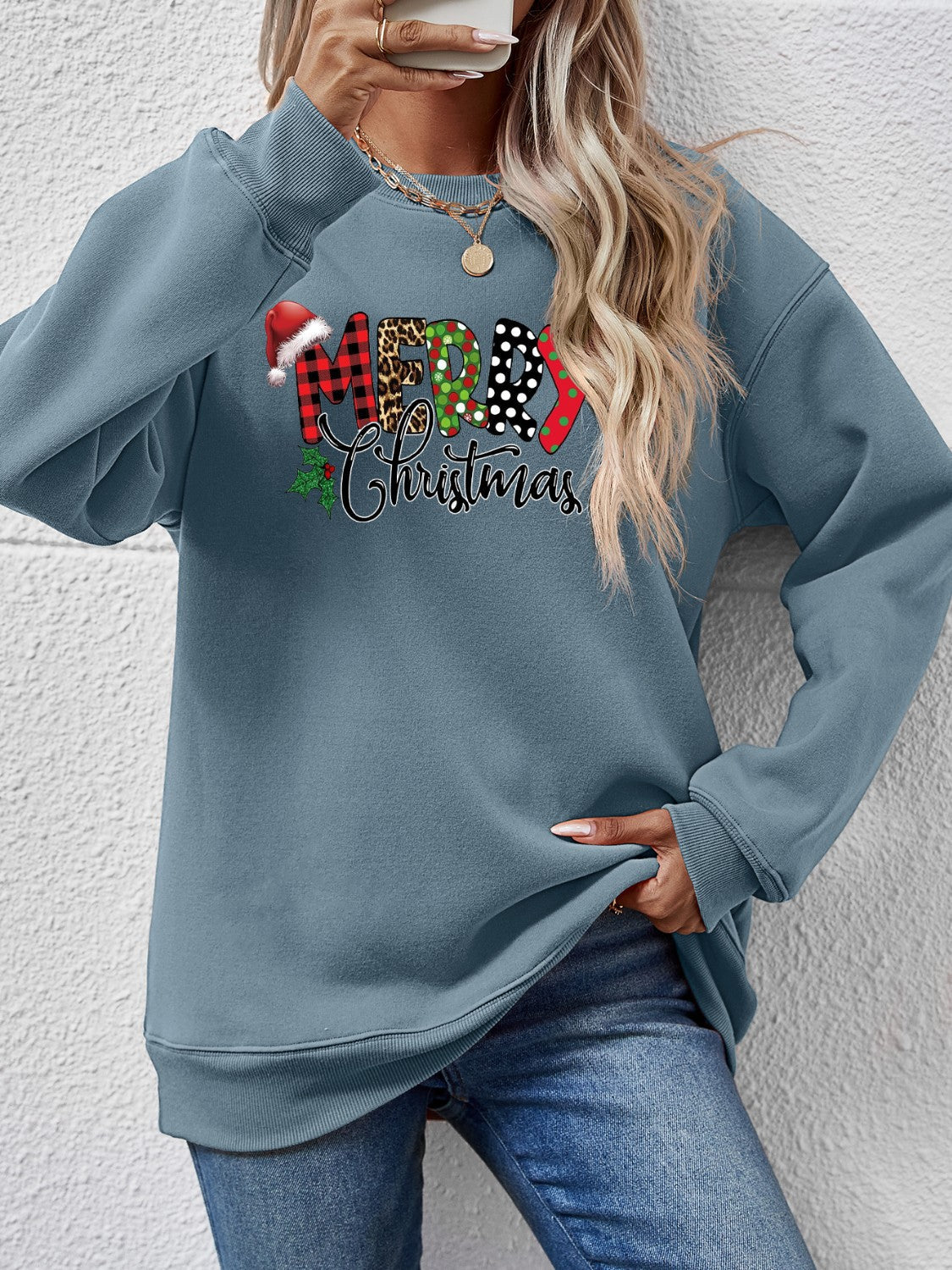 MERRY CHRISTMAS Round Neck Dropped Shoulder Sweatshirt - Image 10