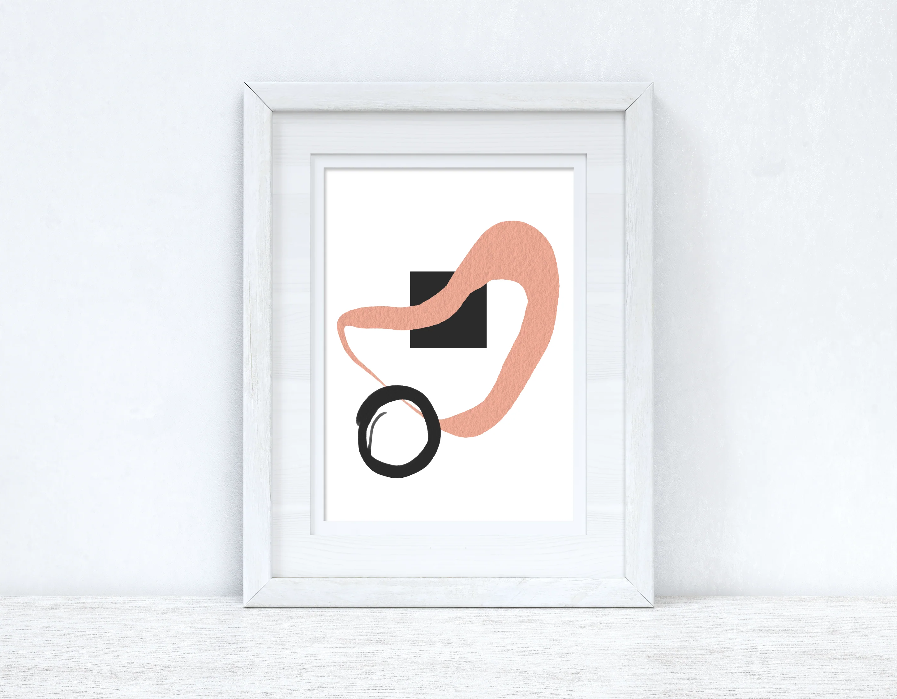 Peach Pink & Black Abstract 2 Colour Shapes Home Wall Decor Print by WinsterCreations™ Official Store