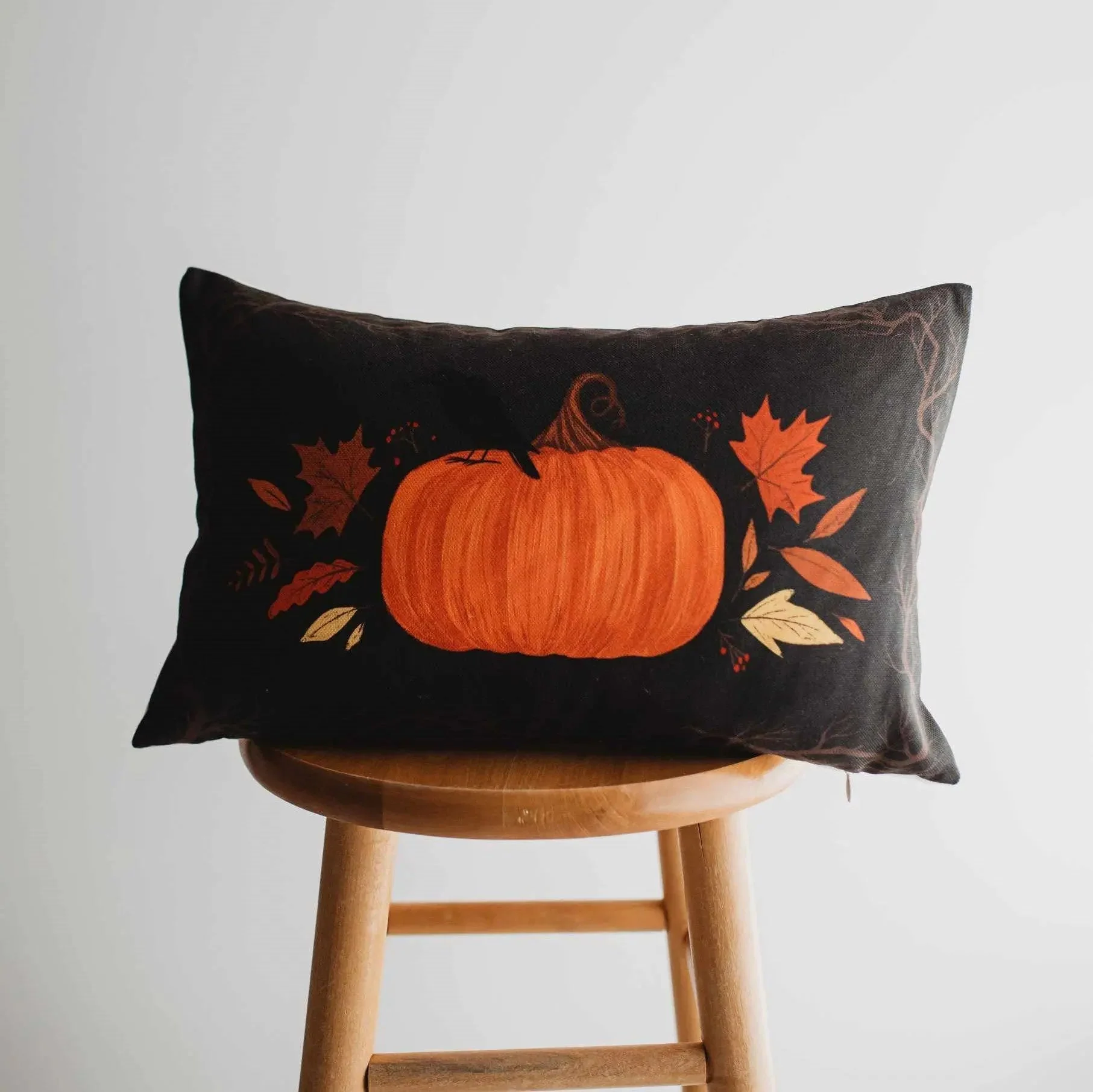 Primitive Dark Fall Pumpkin Lumbar Pillow Cover | 18x12 Thanksgiving Décor | Fall Decor | Room Decor | Decorative Pillows | Gift for her by UniikPillows
