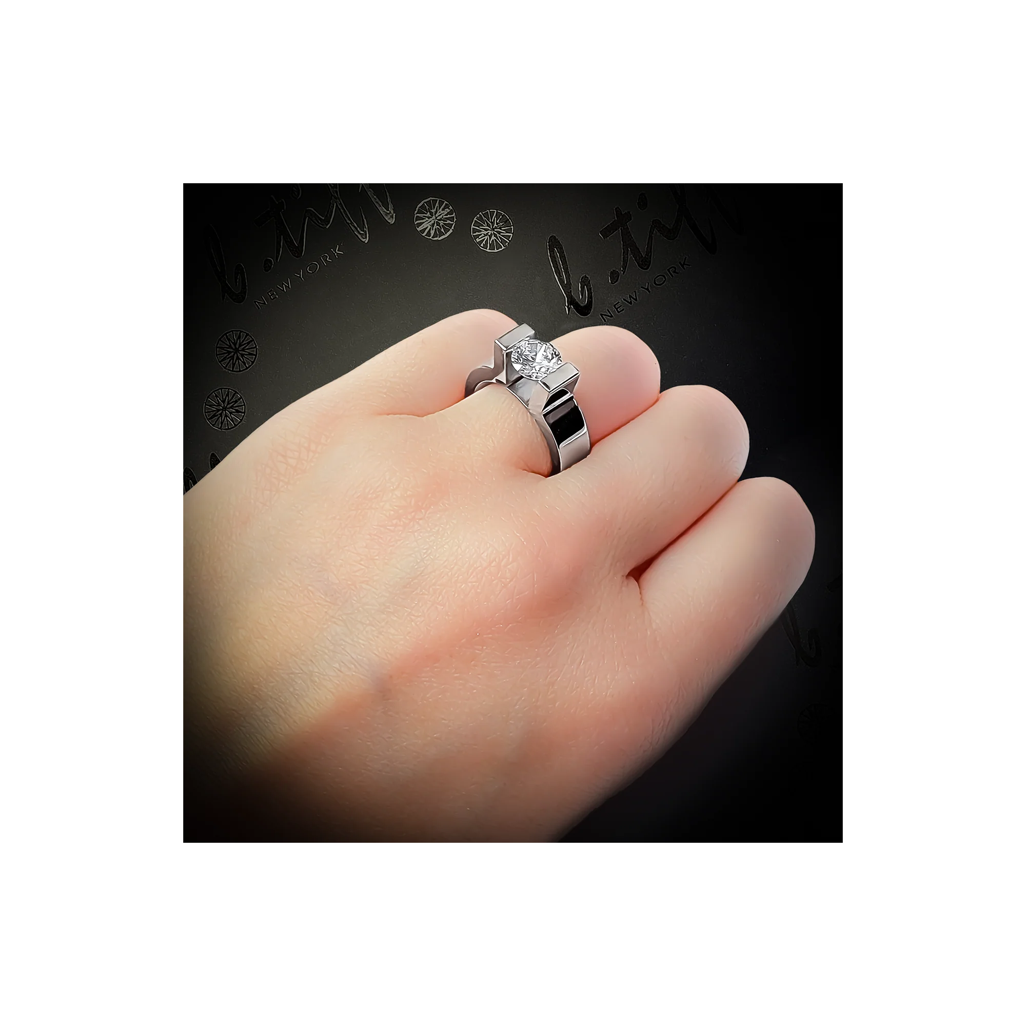 RG074MW B.Tiff Tension 1 ct Moissanite Round Solitaire Engagement Ring by B.Tiff New York - Image 3
