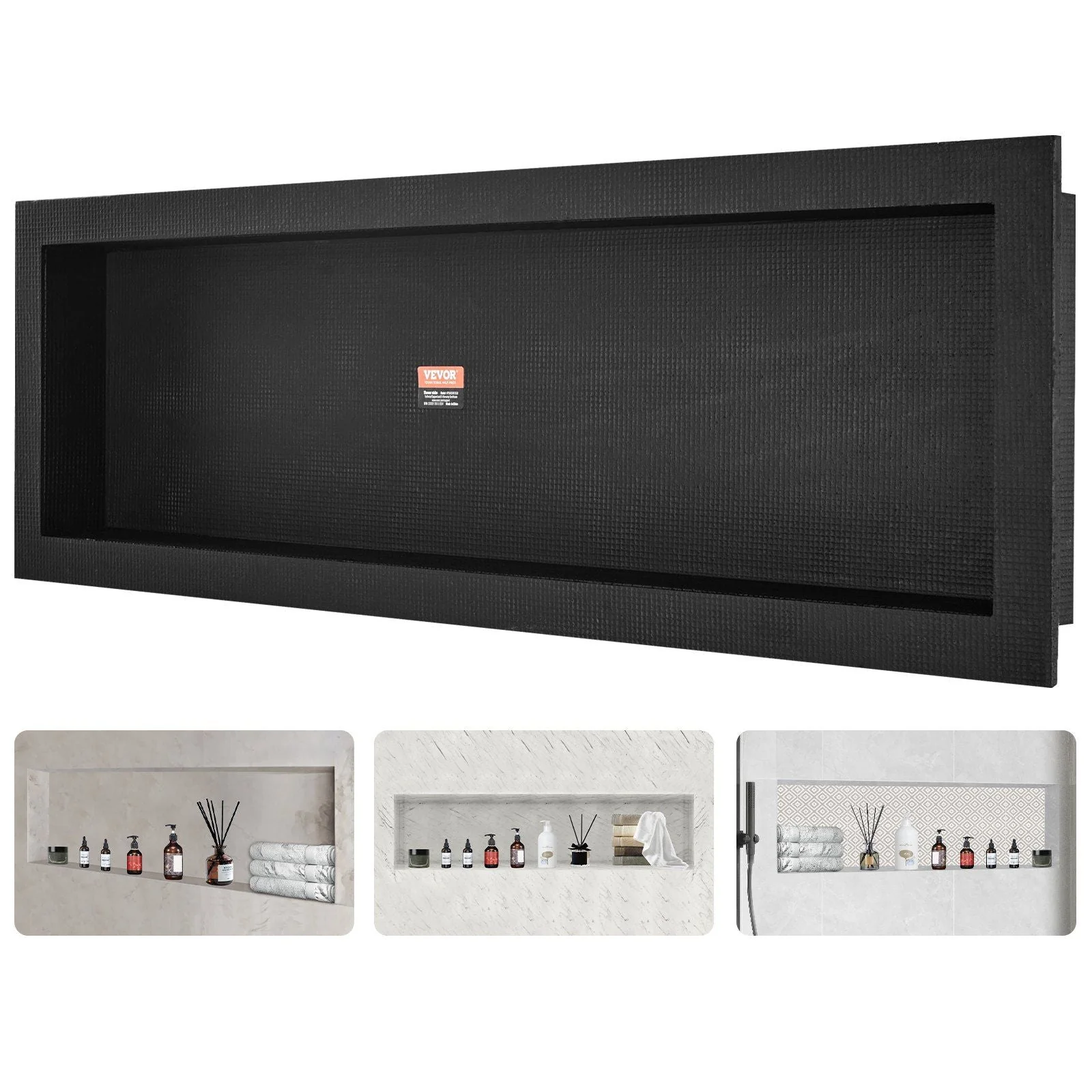 Shower Niche Ready for Tile 16" x 50", Single Shelf Organizer, Square Corners Wall-inserted Niche Recessed, Sealed Protection Modern Soap Storage Niche for Shower Bathroom, Black