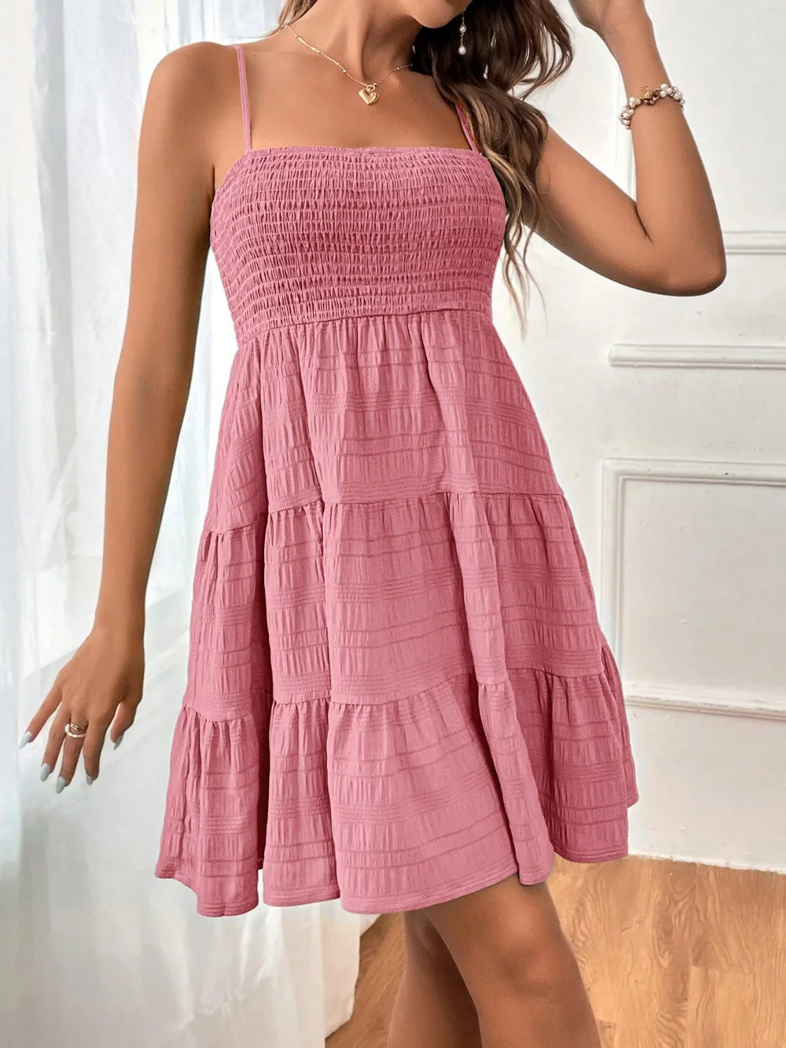 Smocked Tiered Sleeveless Mini Dress - Image 5