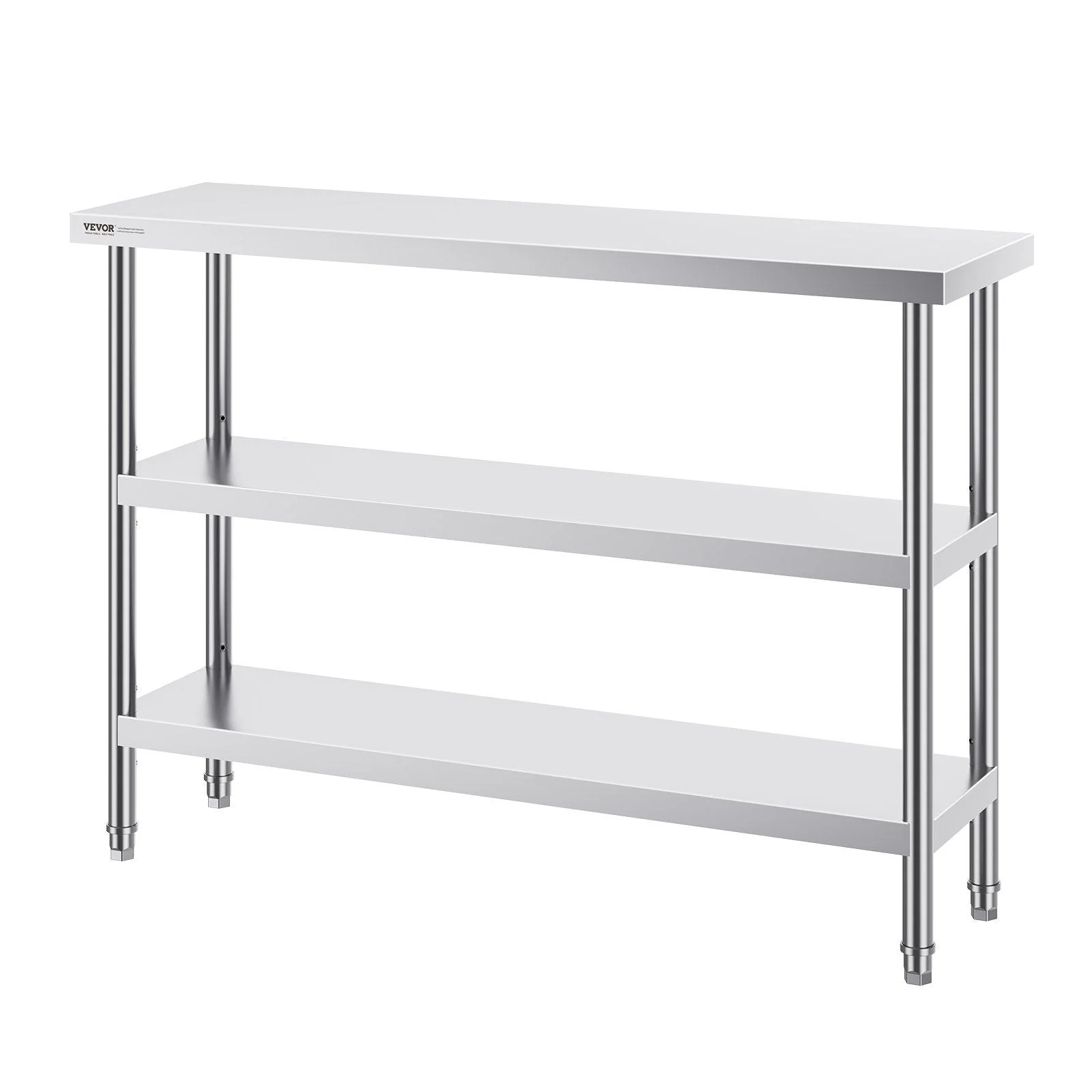 Stainless Steel Food Prep Table, 14 x 48 x 34 Inch Commercial Kitchen Worktable, with 2 Adjustable Undershelf, Heavy Duty Prep Table Metal Work Table for BBQ, Kitchen, Home, and Garage