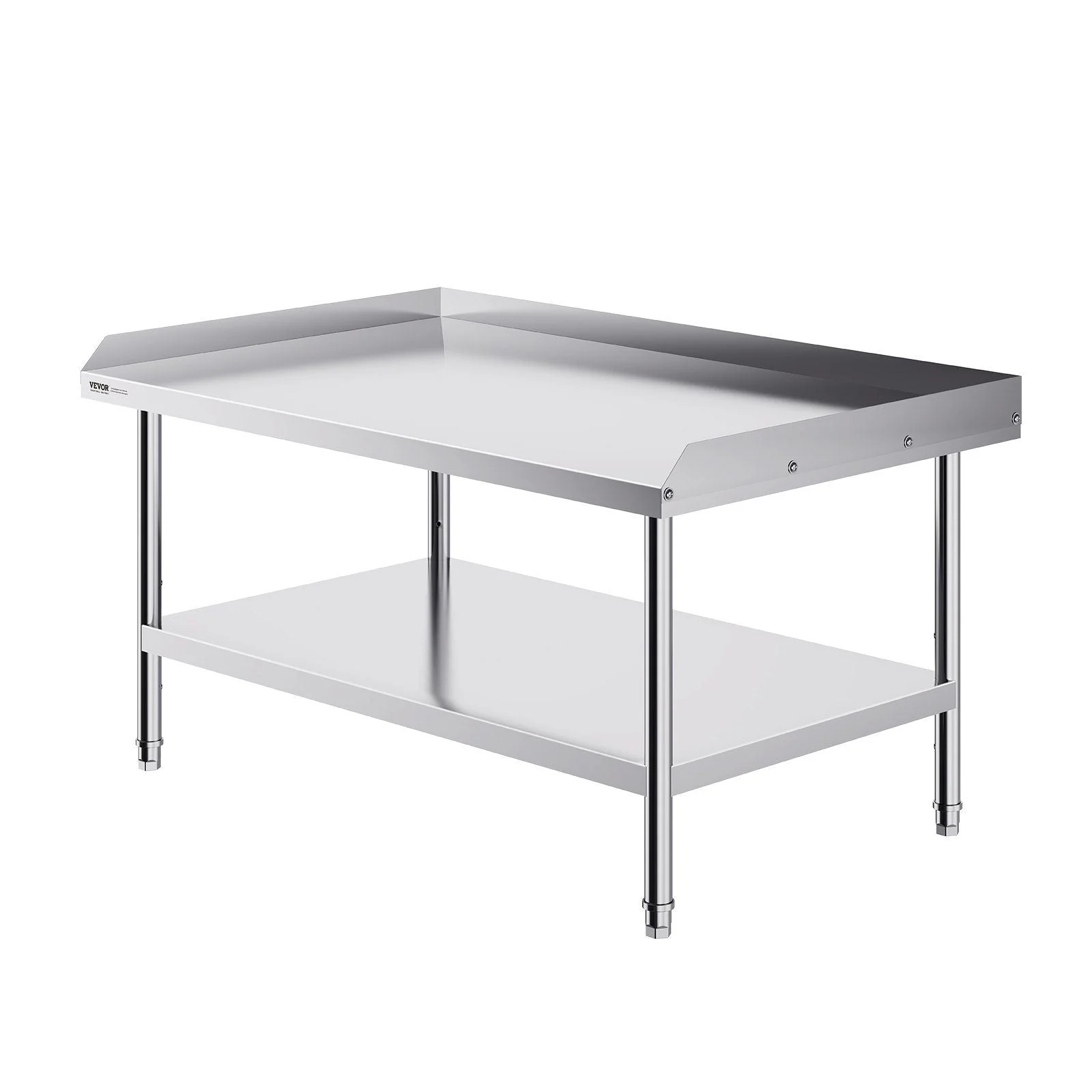 Stainless Steel Work Table, 30 x 48 x 26 Inch Commercial Food Prep Worktable, 3-Sided Backsplash Heavy Duty Prep Worktable, Metal Work Table with Adjustable Height for Restaurant Home Hotel