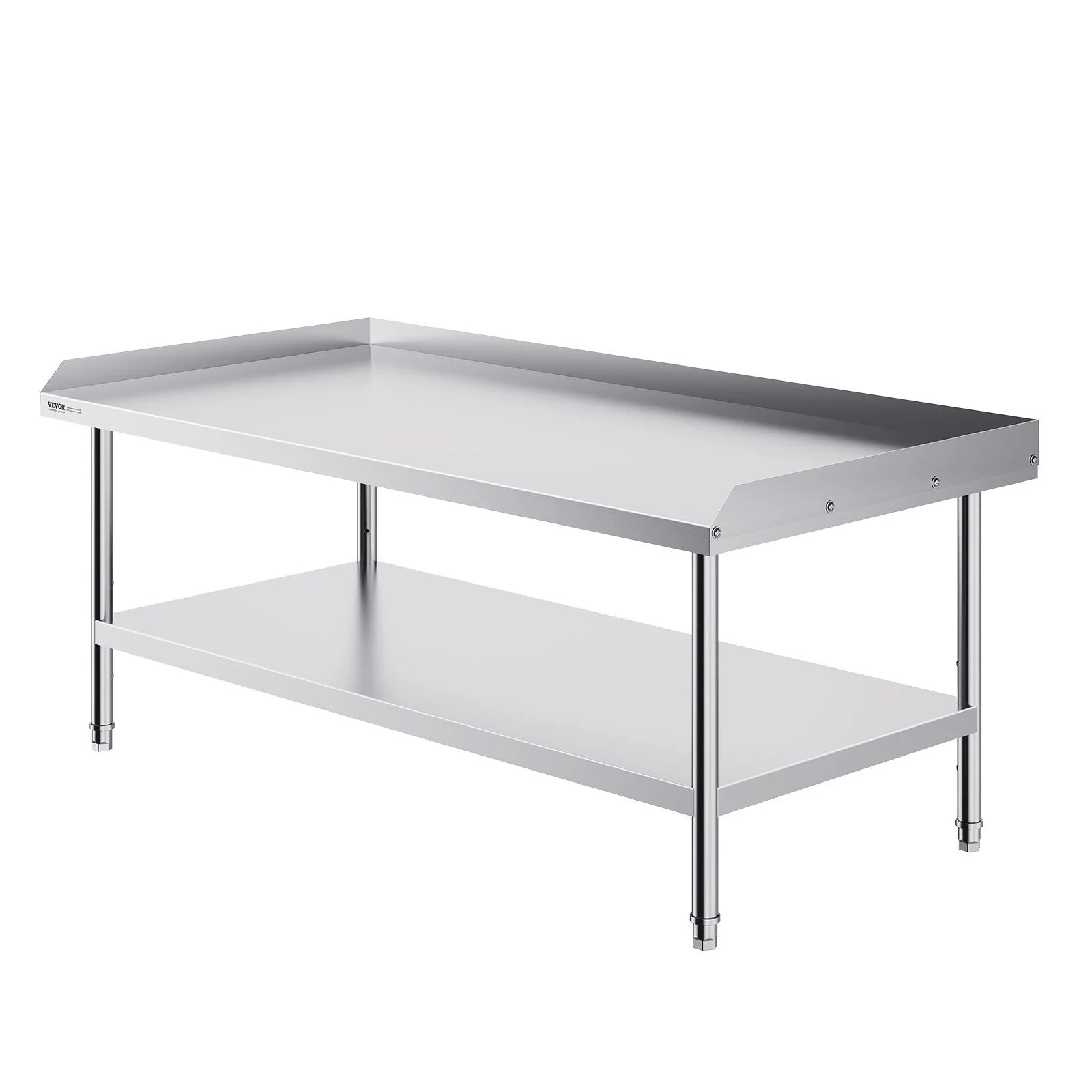 Stainless Steel Work Table, 30 x 60 x 26 Inch Commercial Food Prep Worktable, 3-Sided Backsplash Heavy Duty Prep Worktable, Metal Work Table with Adjustable Height for Restaurant Home Hotel