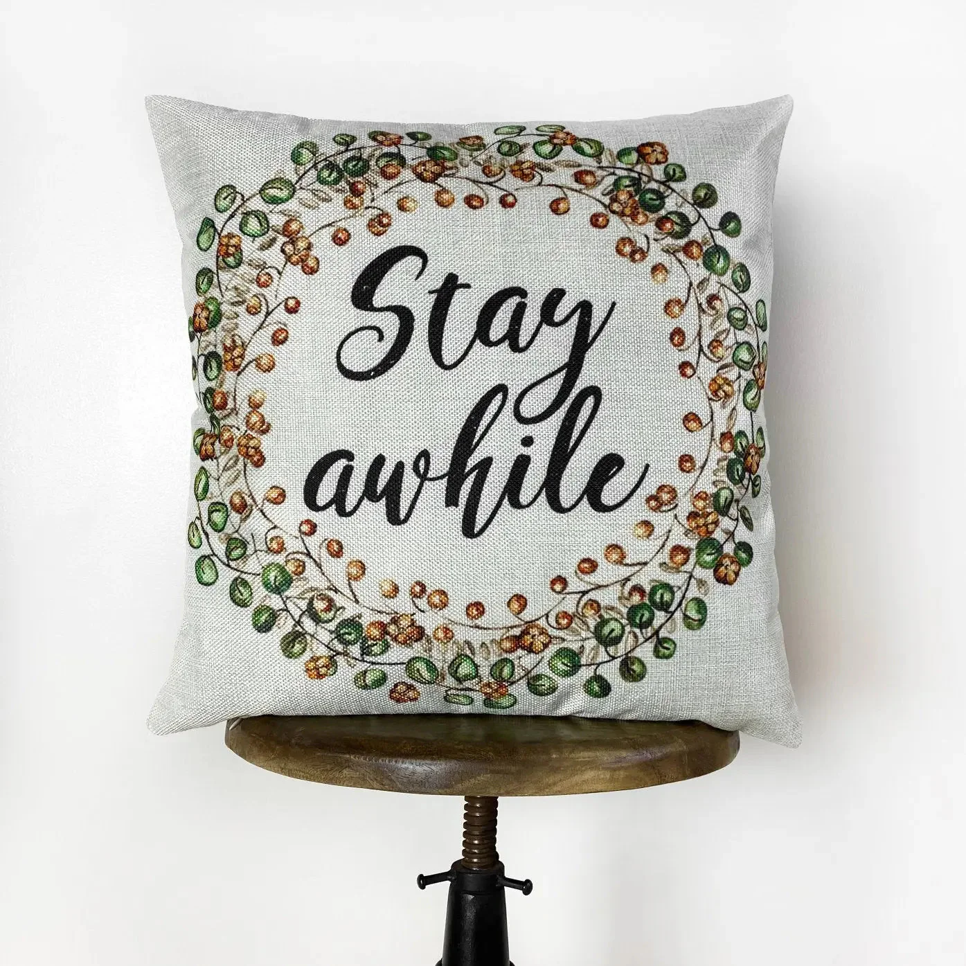 Stay Awhile Pillow Cover | Thanksgiving Throw Pillow | Farmhouse Pillows | Country Decor | Fall Throw Pillows | Cute Throw Pillows by UniikPillows