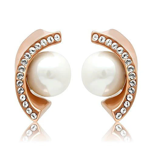 TK1510 - IP Rose Gold(Ion Plating) Stainless Steel Earrings with Synthetic Pearl in White