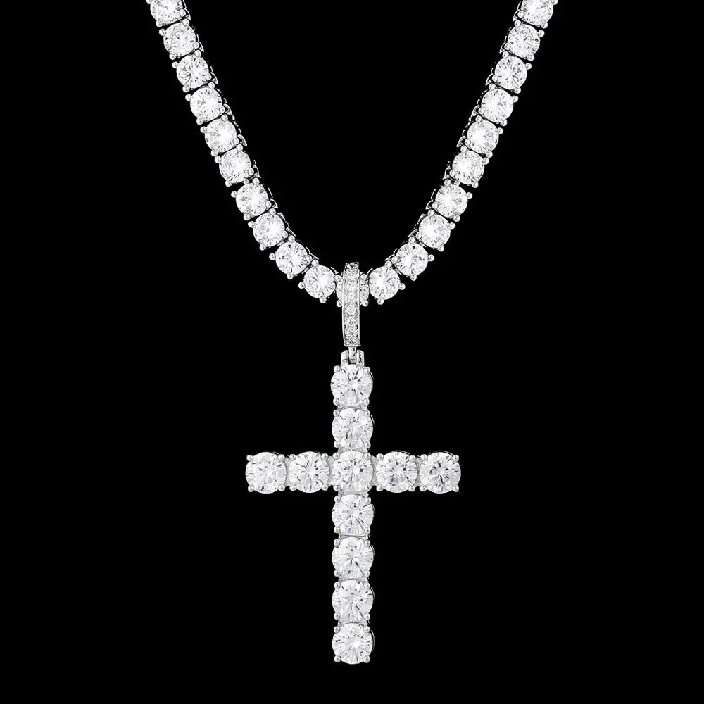 VVS Moissanite Solid Silver Cross Pendant in White Gold by Bling Proud | Urban Jewelry Online Store