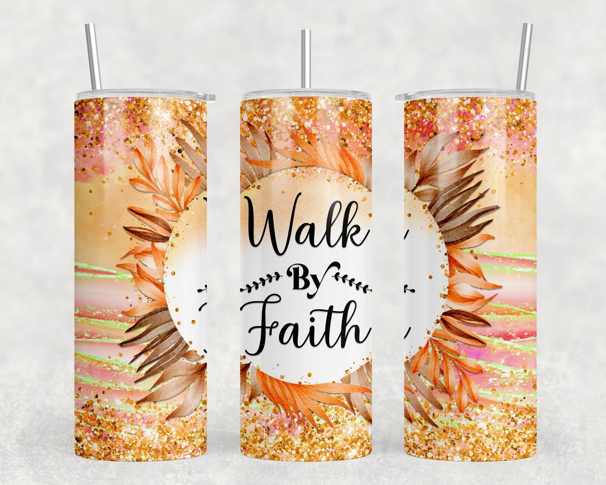 Walk By Faith - 20 oz Steel Skinny Tumbler - Optional Blue Tooth Speaker - Speaker Color will Vary by Rowdy Ridge Co